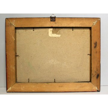 ANTICO PICCOLO QUADRO OLIO PAESAGGIO MONTANO VEDUTA LAGO GUILLOCHE' '800