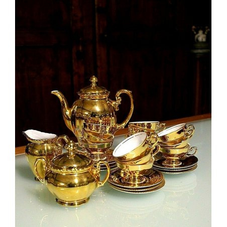 SERVIZIO Caffè 12pers PORCELLANA BAVARIA RWK BIANCA ORO ZECCHINO GERMANY ANNI 50