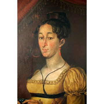 ANTICO GRANDE DIPINTO OLIO TELA RITRATTO DI GIOVANE NOBILDONNA FIGURA '800