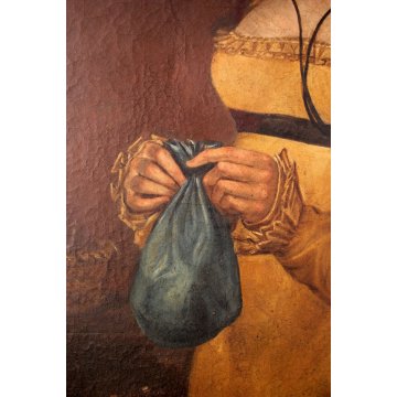 ANTICO GRANDE DIPINTO OLIO TELA RITRATTO DI GIOVANE NOBILDONNA FIGURA '800