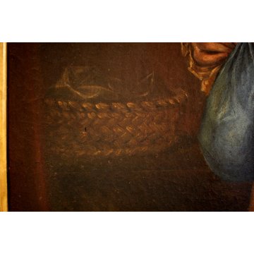 ANTICO GRANDE DIPINTO OLIO TELA RITRATTO DI GIOVANE NOBILDONNA FIGURA '800