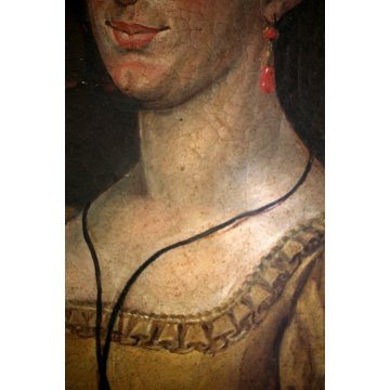 ANTICO GRANDE DIPINTO OLIO TELA RITRATTO DI GIOVANE NOBILDONNA FIGURA '800
