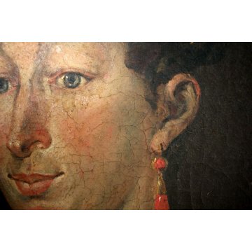 ANTICO GRANDE DIPINTO OLIO TELA RITRATTO DI GIOVANE NOBILDONNA FIGURA '800