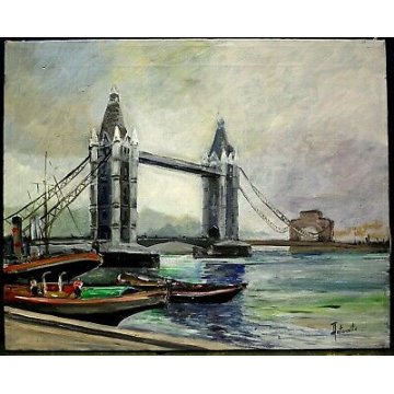 DIPINTO QUADRO OLIO Antonello Zecca LONDRA TOWER BRIDGE TAMIGI PAESAGGIO LONDON