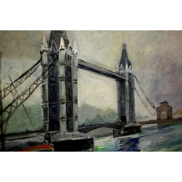 DIPINTO QUADRO OLIO Antonello Zecca LONDRA TOWER BRIDGE TAMIGI PAESAGGIO LONDON