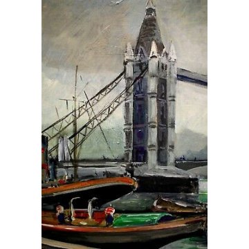 DIPINTO QUADRO OLIO Antonello Zecca LONDRA TOWER BRIDGE TAMIGI PAESAGGIO LONDON