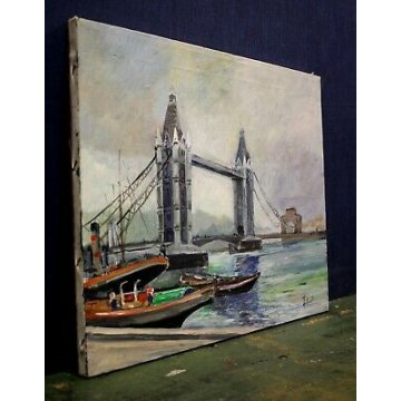 DIPINTO QUADRO OLIO Antonello Zecca LONDRA TOWER BRIDGE TAMIGI PAESAGGIO LONDON