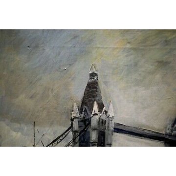 DIPINTO QUADRO OLIO Antonello Zecca LONDRA TOWER BRIDGE TAMIGI PAESAGGIO LONDON