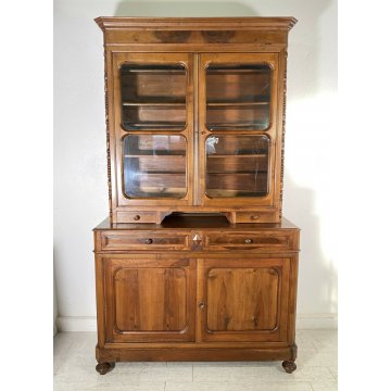 ANTICA CREDENZA OTTOCENTO LUIGI FILIPPO 1800 LEGNO NOCE DISPENSA ALZATA VETRO 