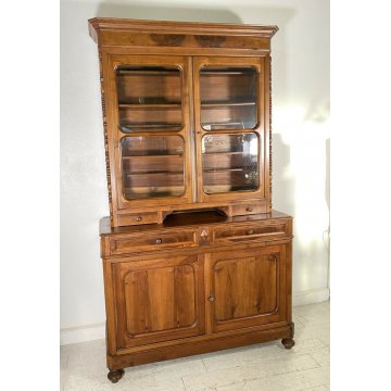 ANTICA CREDENZA OTTOCENTO LUIGI FILIPPO 1800 LEGNO NOCE DISPENSA ALZATA VETRO 