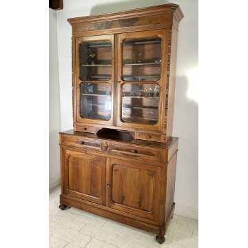 ANTICA CREDENZA OTTOCENTO LUIGI FILIPPO 1800 LEGNO NOCE DISPENSA ALZATA VETRO 