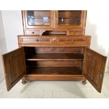 ANTICA CREDENZA OTTOCENTO LUIGI FILIPPO 1800 LEGNO NOCE DISPENSA ALZATA VETRO 