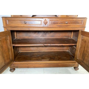 ANTICA CREDENZA OTTOCENTO LUIGI FILIPPO 1800 LEGNO NOCE DISPENSA ALZATA VETRO 