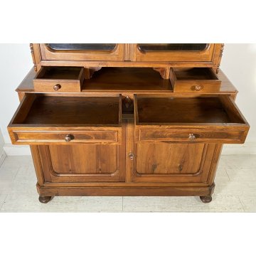 ANTICA CREDENZA OTTOCENTO LUIGI FILIPPO 1800 LEGNO NOCE DISPENSA ALZATA VETRO 