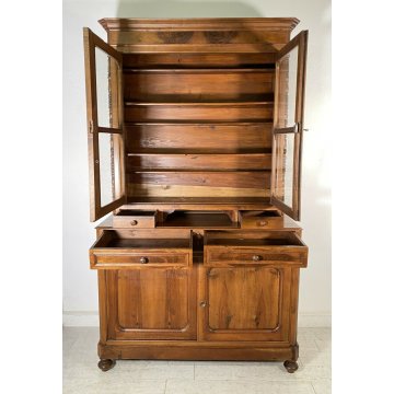 ANTICA CREDENZA OTTOCENTO LUIGI FILIPPO 1800 LEGNO NOCE DISPENSA ALZATA VETRO 