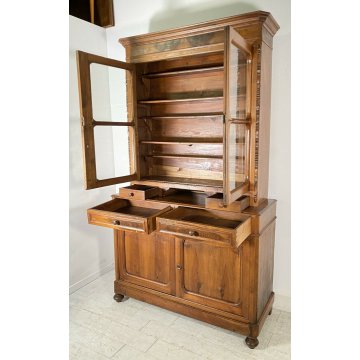 ANTICA CREDENZA OTTOCENTO LUIGI FILIPPO 1800 LEGNO NOCE DISPENSA ALZATA VETRO 
