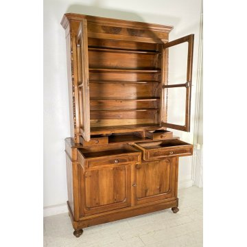ANTICA CREDENZA OTTOCENTO LUIGI FILIPPO 1800 LEGNO NOCE DISPENSA ALZATA VETRO 