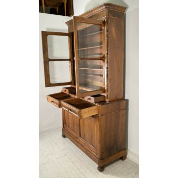 ANTICA CREDENZA OTTOCENTO LUIGI FILIPPO 1800 LEGNO NOCE DISPENSA ALZATA VETRO 