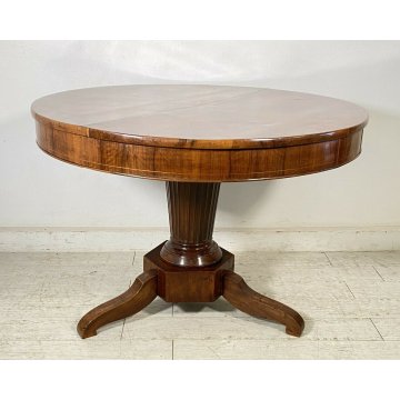 ANTICO TAVOLO ROTONDO 2 CASSETTI LEGNO NOCE INTARSIATO STELLA EPOCA 1800 TABLE 