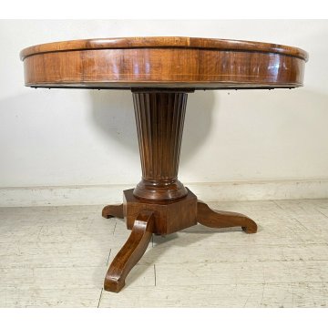 ANTICO TAVOLO ROTONDO 2 CASSETTI LEGNO NOCE INTARSIATO STELLA EPOCA 1800 TABLE 