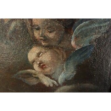 ANTICO DIPINTO OLIO SU TELA SU TAVOLA ANGELI PUTTI CHERUBINI FINE 800 EPOCA  