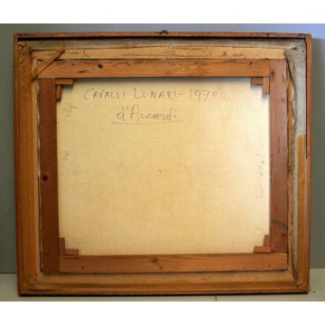 QUADRO DIPINTO OLIO TELA D'Accardi Cavalli lunari NOTTE POSTESPRESSIONISTA 1970