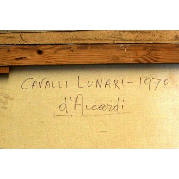 QUADRO DIPINTO OLIO TELA D'Accardi Cavalli lunari NOTTE POSTESPRESSIONISTA 1970