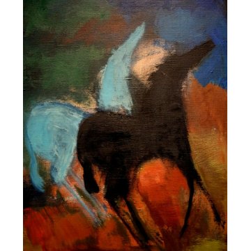 QUADRO DIPINTO OLIO TELA D'Accardi Cavalli lunari NOTTE POSTESPRESSIONISTA 1970
