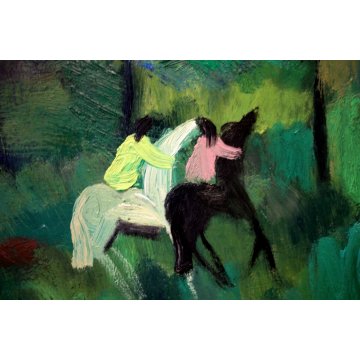 QUADRO DIPINTO OLIO TAVOLA D'Accardi  CAVALCATA BOSCO SERA POSTESPRESSIONISTA