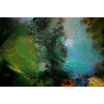 QUADRO DIPINTO OLIO TAVOLA D'Accardi  CAVALCATA BOSCO SERA POSTESPRESSIONISTA