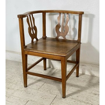 ANTICA SEDIA SCHIENALE DOPPIO AD ANGOLO LEGNO NOCE LIBERTY DOPPIO PRIMI 1900 OLD