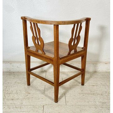 ANTICA SEDIA SCHIENALE DOPPIO AD ANGOLO LEGNO NOCE LIBERTY DOPPIO PRIMI 1900 OLD