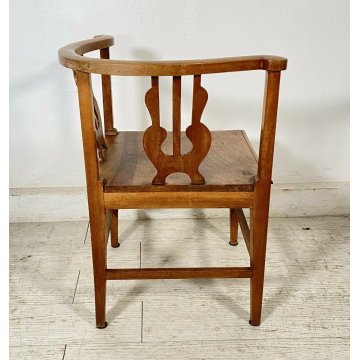 ANTICA SEDIA SCHIENALE DOPPIO AD ANGOLO LEGNO NOCE LIBERTY DOPPIO PRIMI 1900 OLD