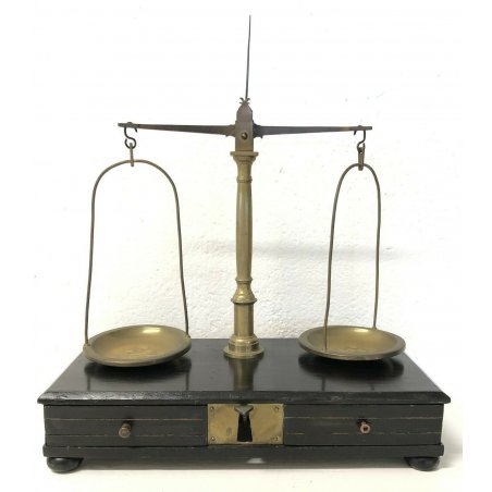ANTICA BILANCIA LEGNO OTTONE PESA 2 PIATTI FARMACIA PRECISIONE ORAFO POSTE EPOCA