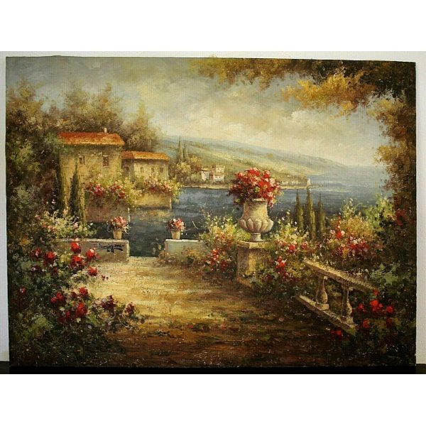 GRANDE DIPINTO OLIO TELA Luciano Lutring Benvenuta Primavera VEDUTA LAGO  120x90