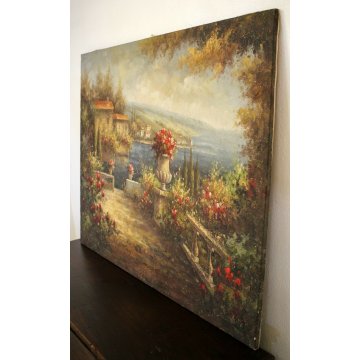 GRANDE DIPINTO OLIO TELA Luciano Lutring Benvenuta Primavera VEDUTA LAGO 120x90