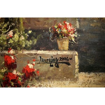 GRANDE DIPINTO OLIO TELA Luciano Lutring Benvenuta Primavera VEDUTA LAGO 120x90