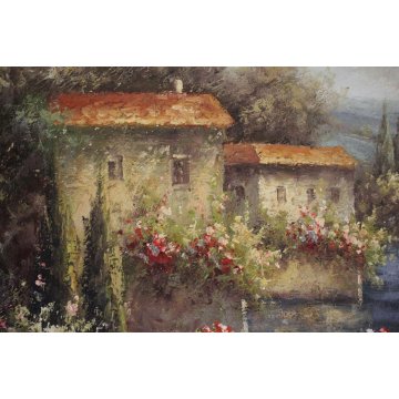 GRANDE DIPINTO OLIO TELA Luciano Lutring Benvenuta Primavera VEDUTA LAGO 120x90