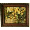 ANTICO QUADRO OLIO Angelo Malinverni Rose NATURA MORTA FIORI ROSE GIALLE VASO 35