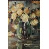 ANTICO QUADRO OLIO Angelo Malinverni Rose NATURA MORTA FIORI ROSE GIALLE VASO 35