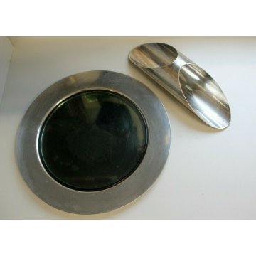  SET VINTAGE PIATTO BASE VETRO MOLATO FUME' PORTA GRISSINI SILVERPLATED ANNI '70