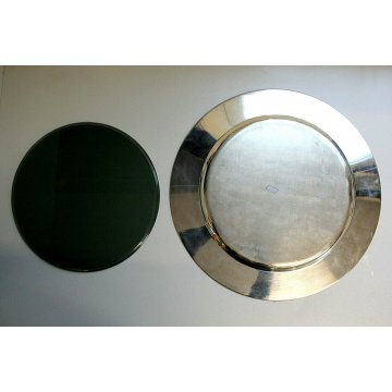  SET VINTAGE PIATTO BASE VETRO MOLATO FUME' PORTA GRISSINI SILVERPLATED ANNI '70