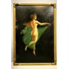 n°4 DIPINTO OLIO ALLEGORIA QUATTRO STAGIONI FIGURE FEMMINILI Liberty CORNICE ORO