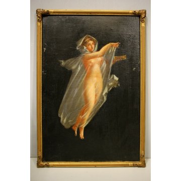 n°4 DIPINTO OLIO ALLEGORIA QUATTRO STAGIONI FIGURE FEMMINILI Liberty CORNICE ORO