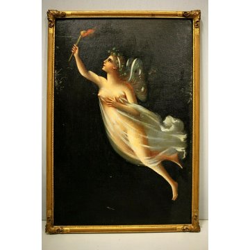 n°4 DIPINTO OLIO ALLEGORIA QUATTRO STAGIONI FIGURE FEMMINILI Liberty CORNICE ORO