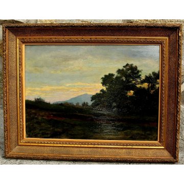 ANTICO QUADRO OLIO SU TAVOLA G.Cavalla '800 PAESAGGIO CAMPESTRE RADURA EPOCA  