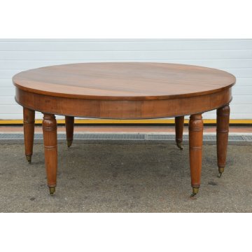 ANTICO ENORME TAVOLO ROTONDO ALLUNGABILE LEGNO NOCE EPOCA 1800 TABLE 6 GAMBE 