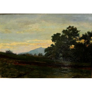 ANTICO QUADRO OLIO SU TAVOLA G.Cavalla '800 PAESAGGIO CAMPESTRE RADURA EPOCA  