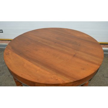 ANTICO ENORME TAVOLO ROTONDO ALLUNGABILE LEGNO NOCE EPOCA 1800 TABLE 6 GAMBE 