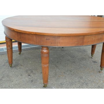 ANTICO ENORME TAVOLO ROTONDO ALLUNGABILE LEGNO NOCE EPOCA 1800 TABLE 6 GAMBE 